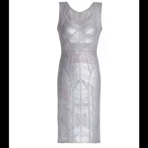 NEW Herve Leger Annette Silver Bodycon Dress Small